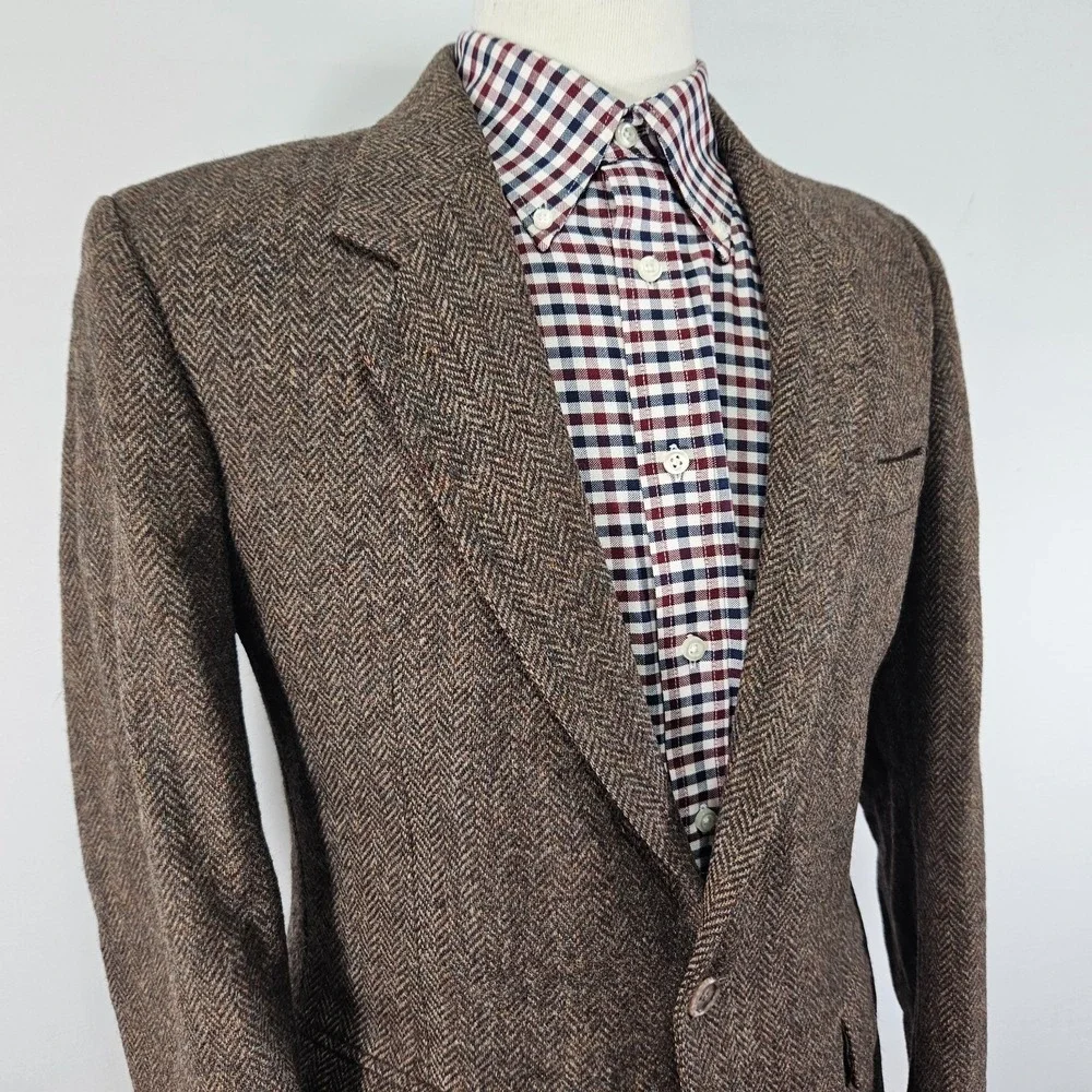 VTG Haggar Men's Tweed Sport Coat Blazer Two Button Brown Herringbone 40R‎